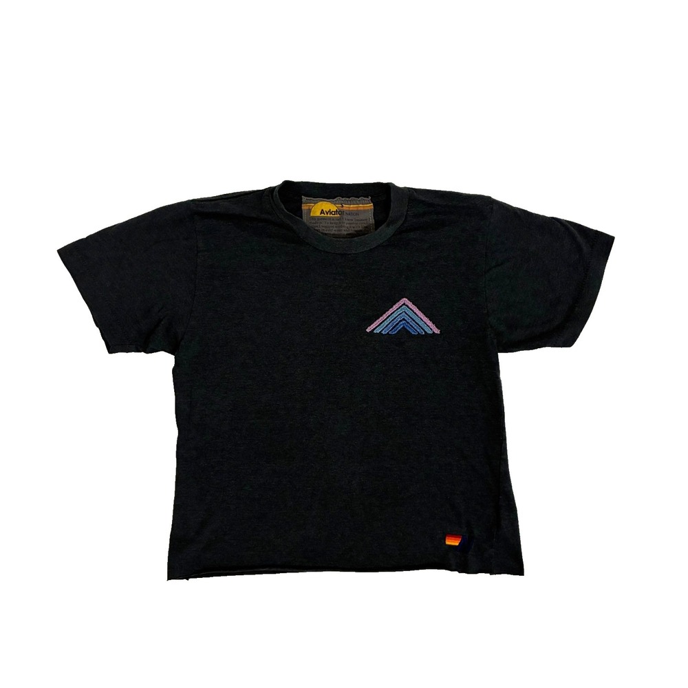 Aviator Nation Shirt Womens Size S Crop Rainbow Embroidered Mountain Boyfriend - Picture 3 of 9